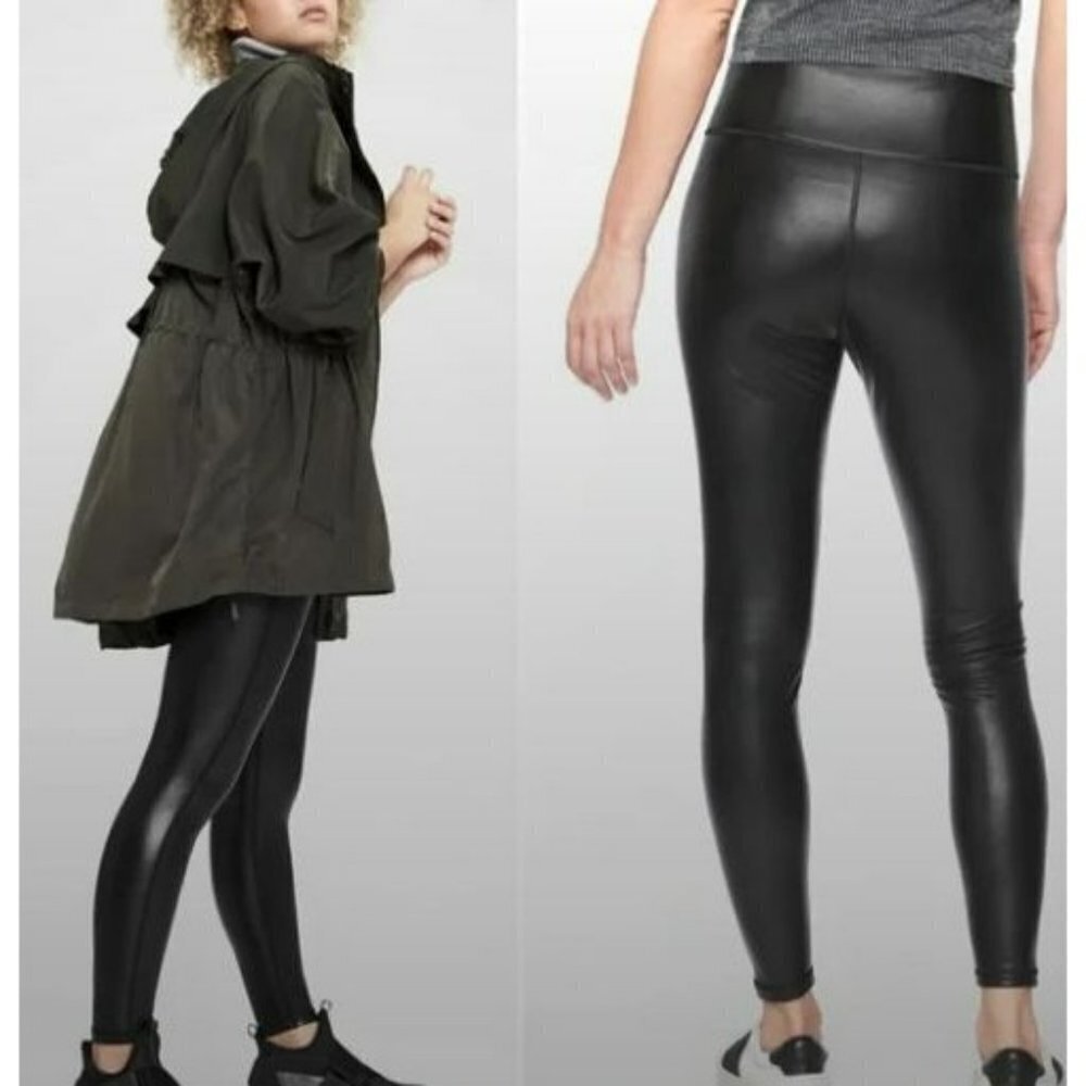 Athleta Faux Leather Black Leggings All Over Gleam Tight Pants High Rise X Small